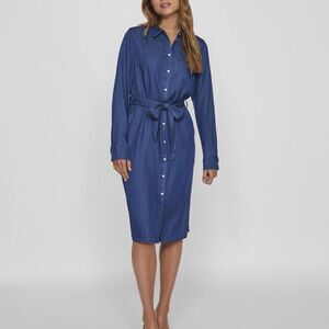 Karen Kane Women's‎ Blue Long Sleeve Button Down Chambray Shirt Midi Dress XL